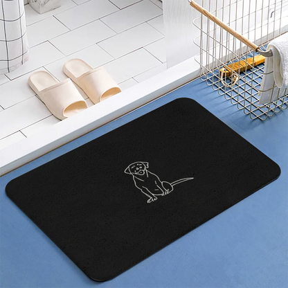 Single Line Labrador Sketch Black Diatom Mat | Simple Dog Silicone Bathroom Doormat