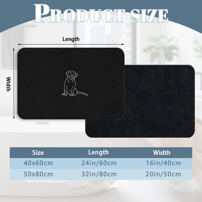 Single Line Labrador Sketch Black Diatom Mat | Simple Dog Silicone Bathroom Doormat