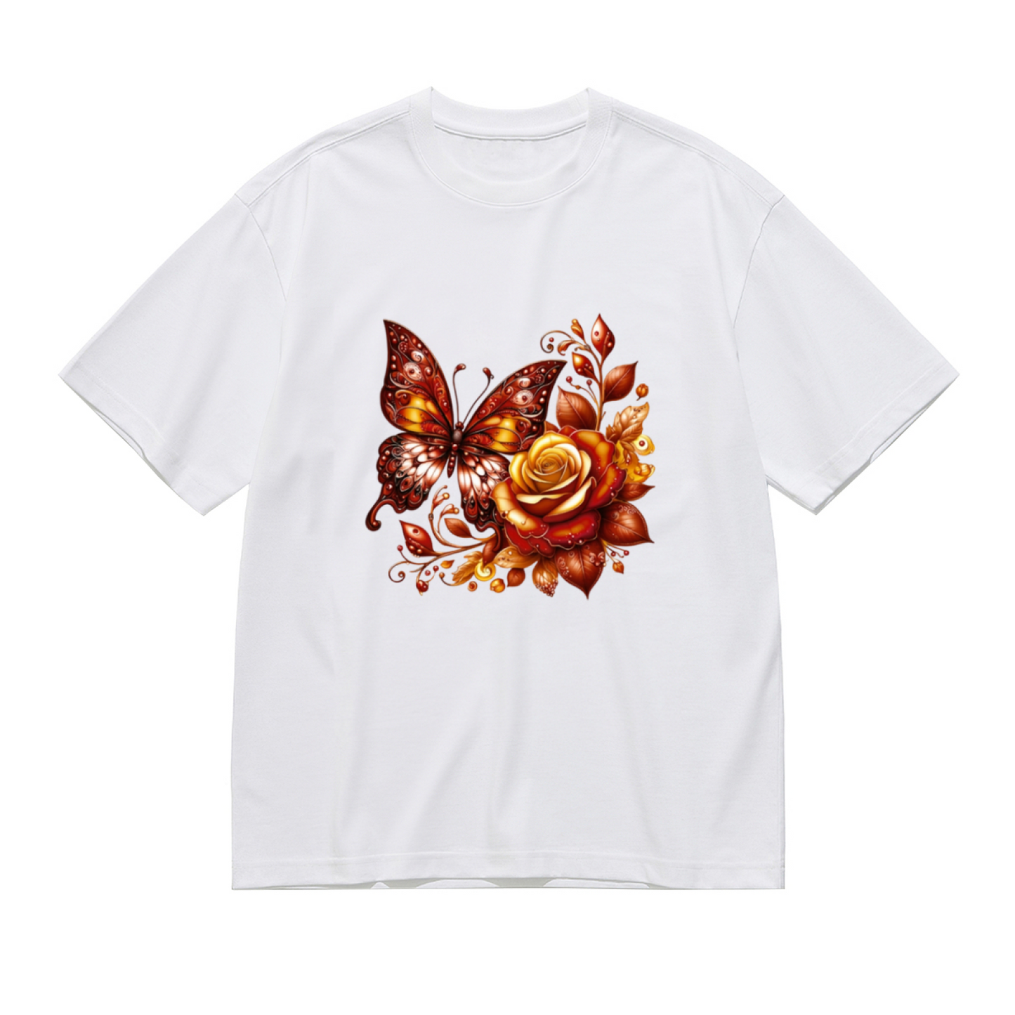 Warm Autumn Golden Rose Butterfly Vintage Art Plus Size Women's Printed T-Shirt