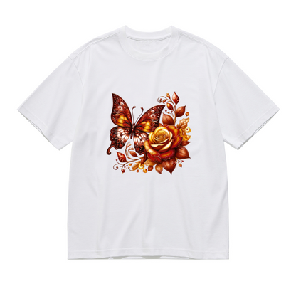 Warm Autumn Golden Rose Butterfly Vintage Art Plus Size Women's Printed T-Shirt
