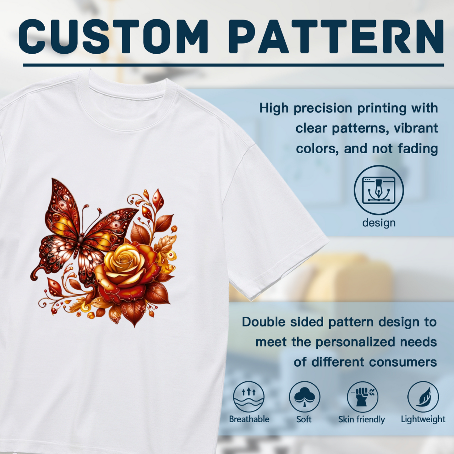 Warm Autumn Golden Rose Butterfly Vintage Art Plus Size Women's Printed T-Shirt