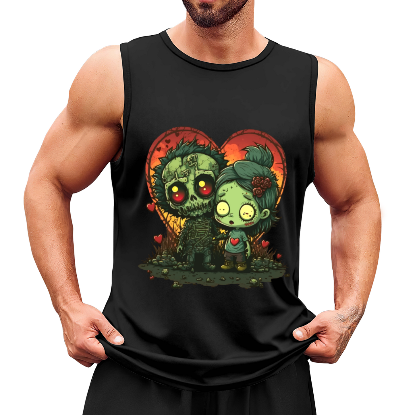 Retro Zombie Couple Heart Horror Art Sleeveless Tank For Men