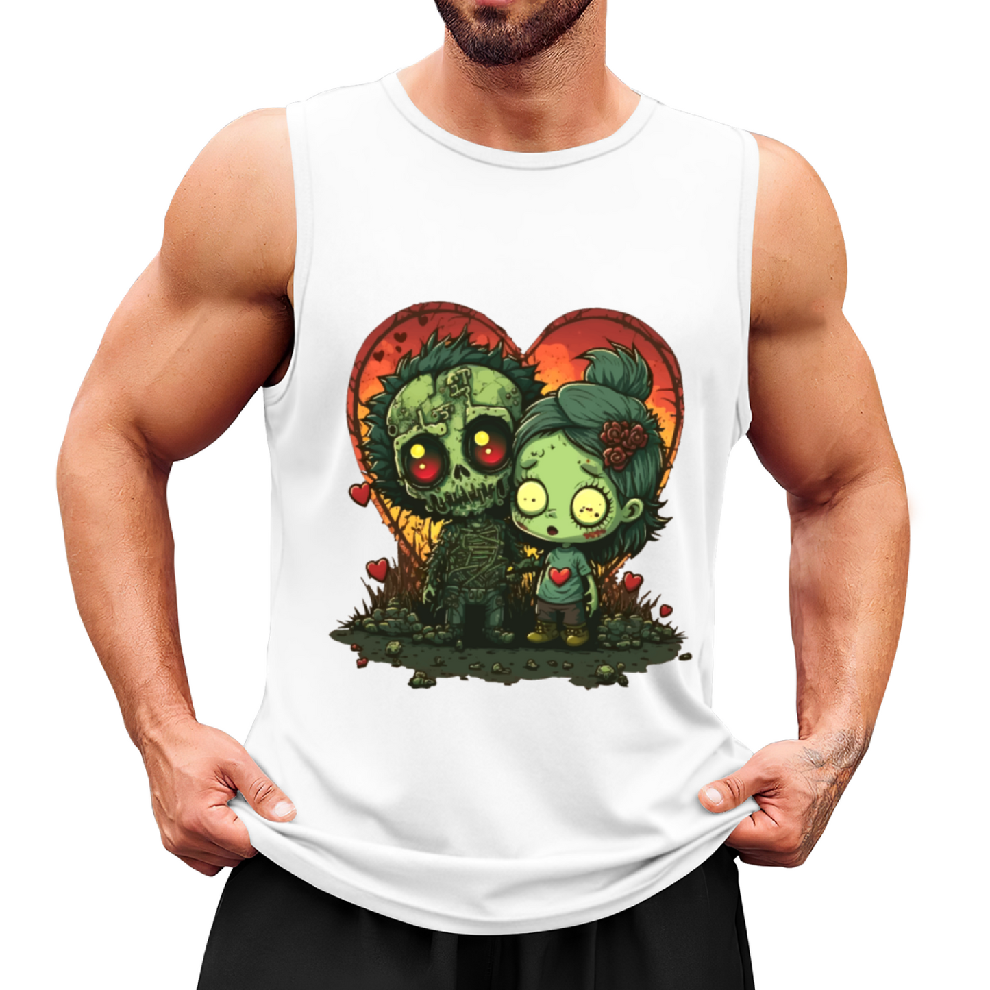 Retro Zombie Couple Heart Horror Art Sleeveless Tank For Men