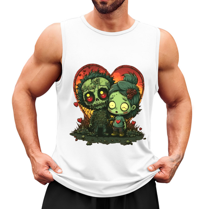 Retro Zombie Couple Heart Horror Art Sleeveless Tank For Men