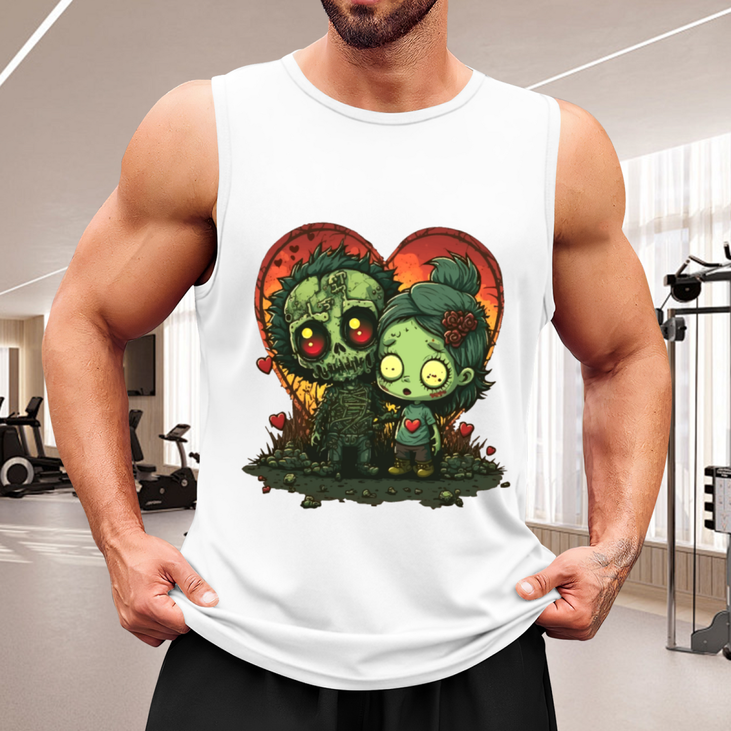 Retro Zombie Couple Heart Horror Art Sleeveless Tank For Men