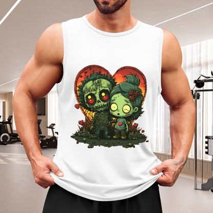 Retro Zombie Couple Heart Horror Art Sleeveless Tank For Men