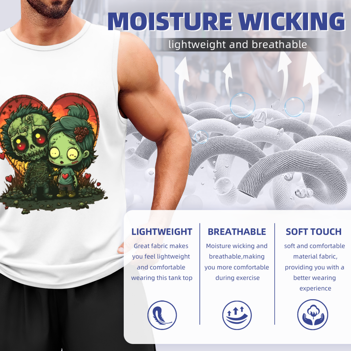 Retro Zombie Couple Heart Horror Art Sleeveless Tank For Men