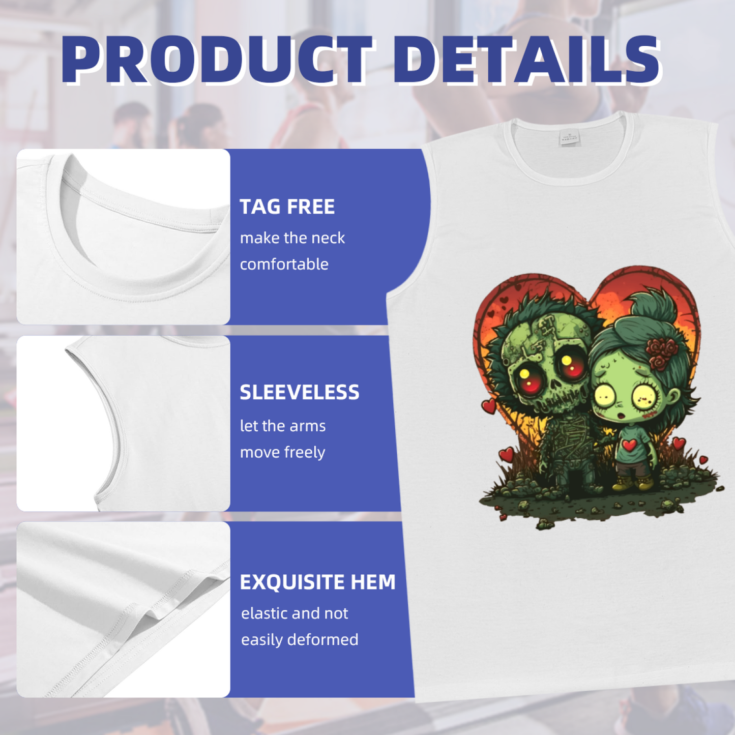 Retro Zombie Couple Heart Horror Art Sleeveless Tank For Men