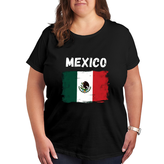 Mexico Vintage Grunge National Flag Patriotic Plus Size Women Printed T-Shirt