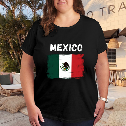 Mexico Vintage Grunge National Flag Patriotic Plus Size Women Printed T-Shirt