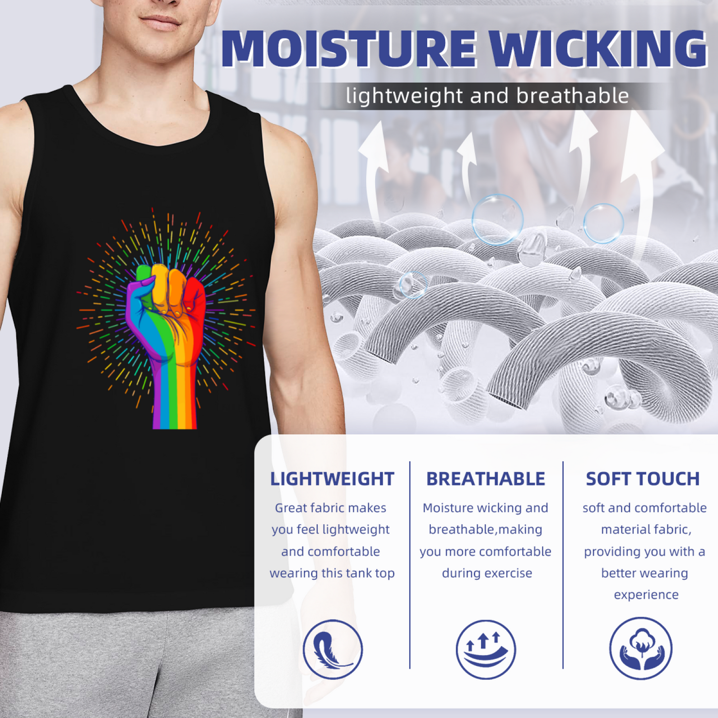 Rainbow Pride Power Fist Graphic Men Tank Top