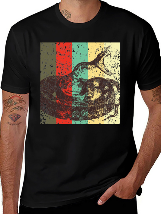 Vintage Snake Print Mens Black T-Shirt