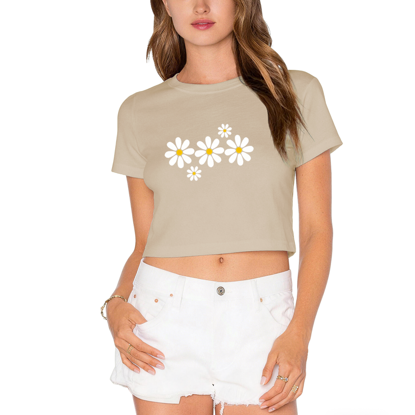 Soft White Daisy Floral Hot Pink Crop Top ¨C Cottagecore Spring Girly Short T-Shirt