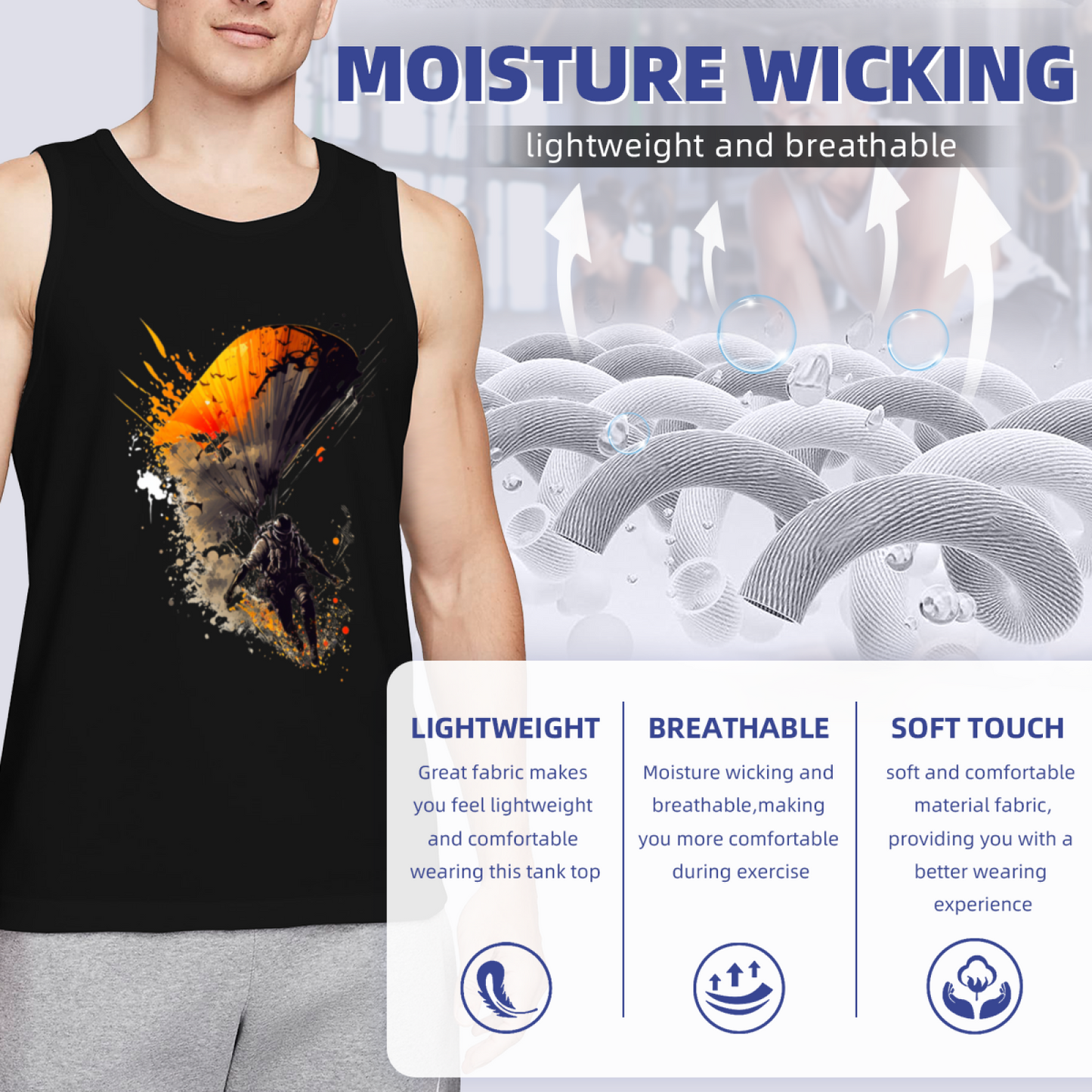 Cool Skydive Parachute Splash Art Graphic Tank Top