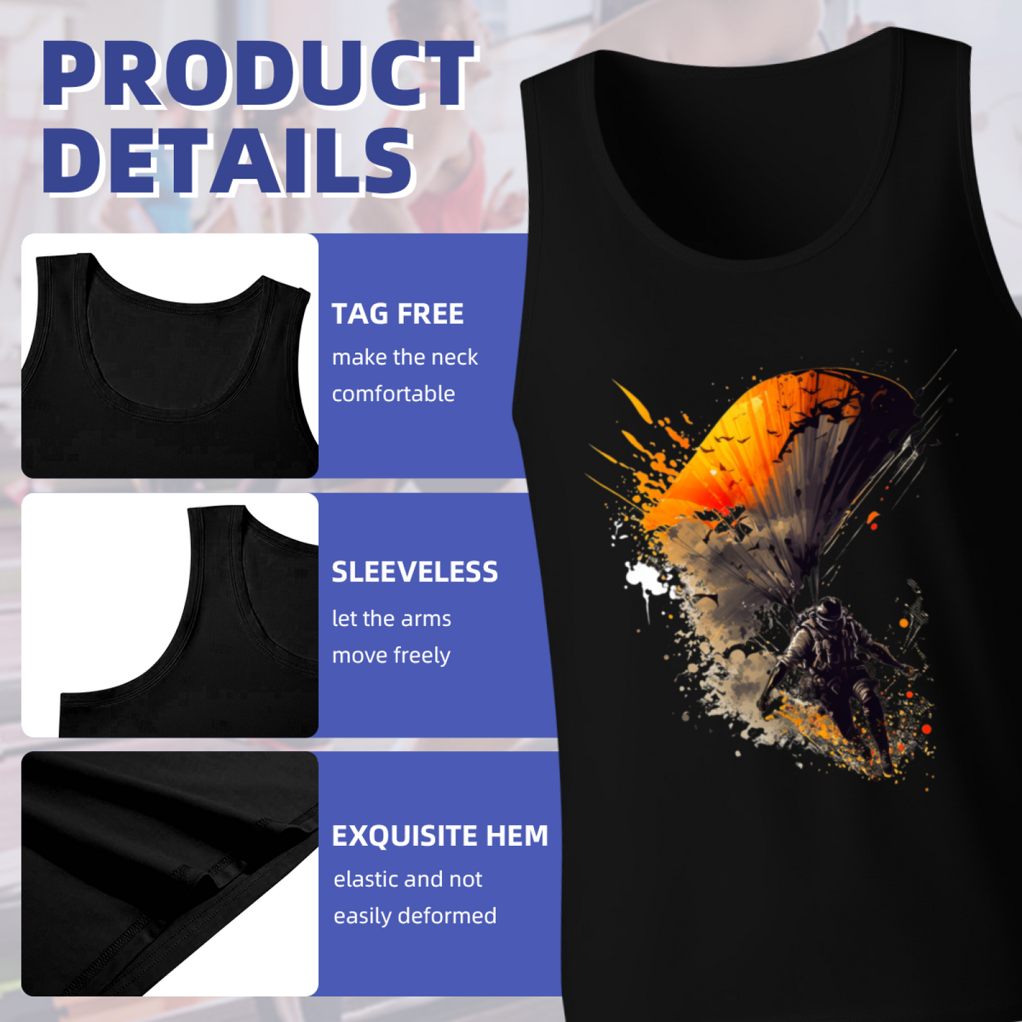 Cool Skydive Parachute Splash Art Graphic Tank Top