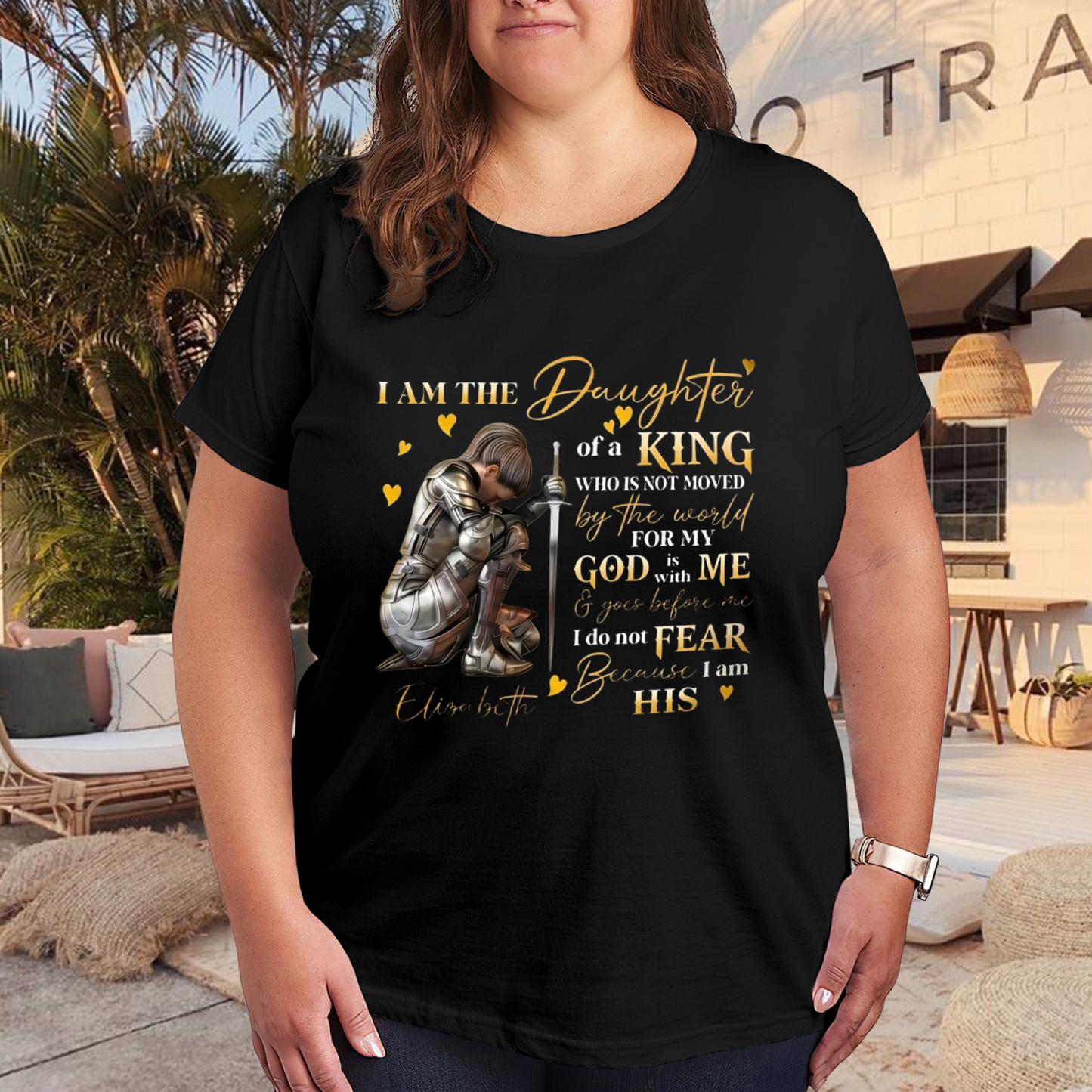 I Am The Daughter Of A King Warrior Faith Graphic Plus Size Women¡¯s Printed T-Shirt