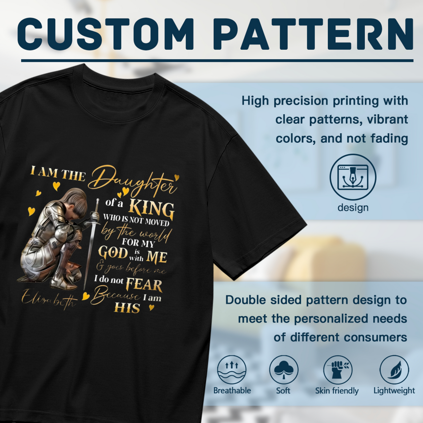 I Am The Daughter Of A King Warrior Faith Graphic Plus Size Women¡¯s Printed T-Shirt
