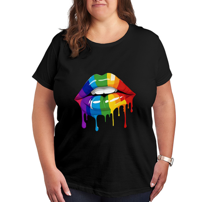 Vibrant Rainbow Dripping Lips Pride Art Plus Size Women Graphic Tee
