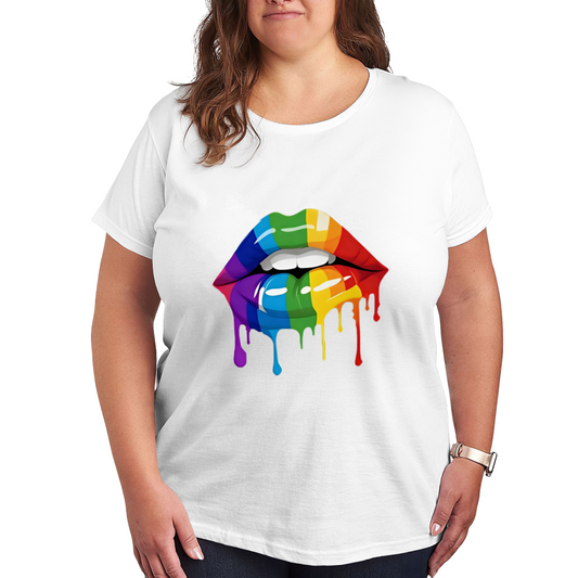 Vibrant Rainbow Dripping Lips Pride Art Plus Size Women Graphic Tee
