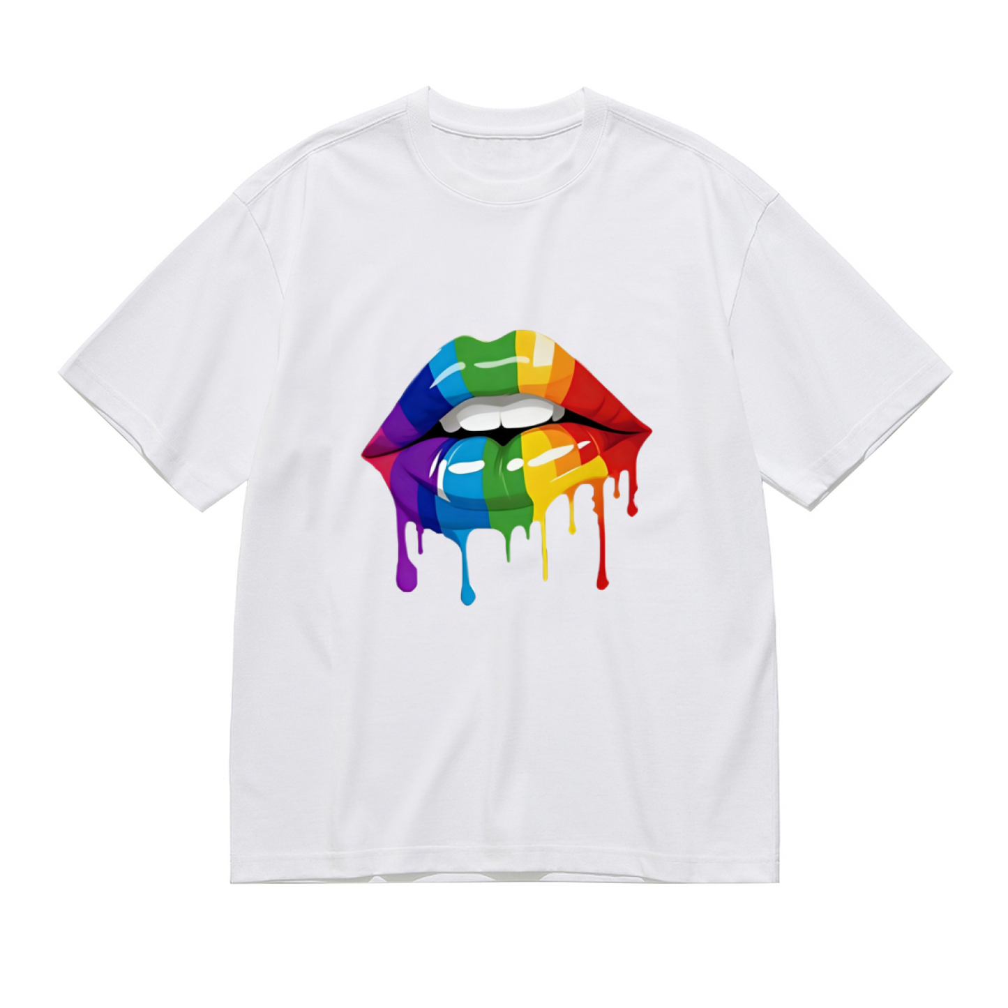 Vibrant Rainbow Dripping Lips Pride Art Plus Size Women Graphic Tee