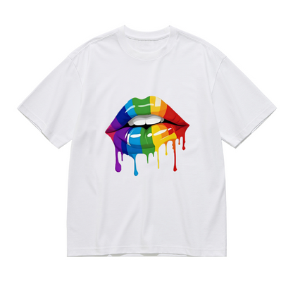 Vibrant Rainbow Dripping Lips Pride Art Plus Size Women Graphic Tee