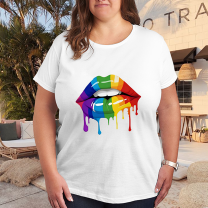 Vibrant Rainbow Dripping Lips Pride Art Plus Size Women Graphic Tee
