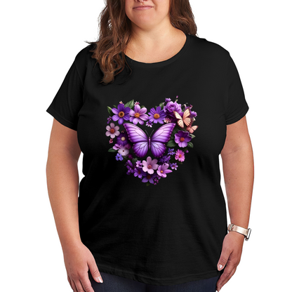Purple Floral Heart Butterfly Romantic Plus Size Ladies Tee