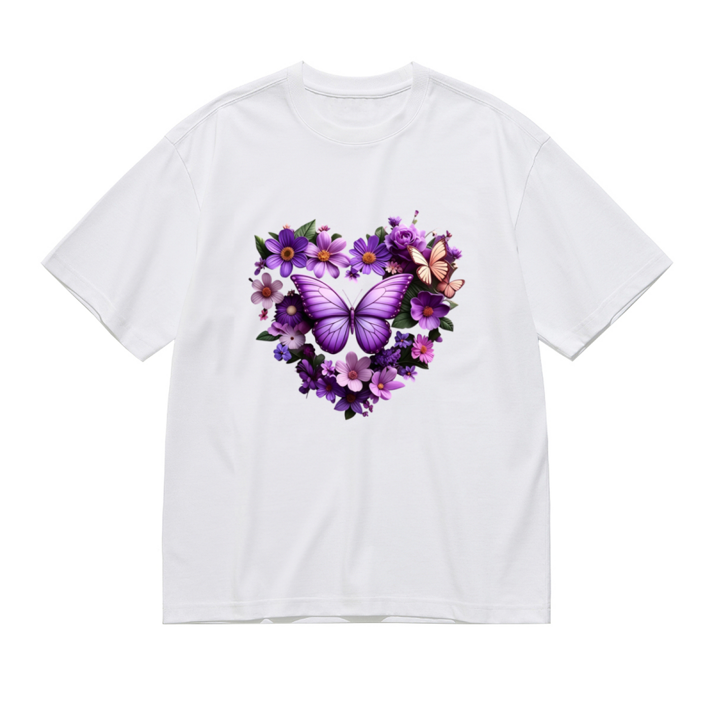 Purple Floral Heart Butterfly Romantic Plus Size Ladies Tee