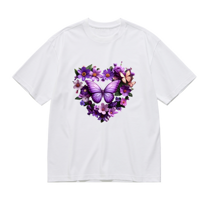 Purple Floral Heart Butterfly Romantic Plus Size Ladies Tee