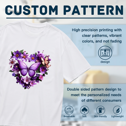 Purple Floral Heart Butterfly Romantic Plus Size Ladies Tee