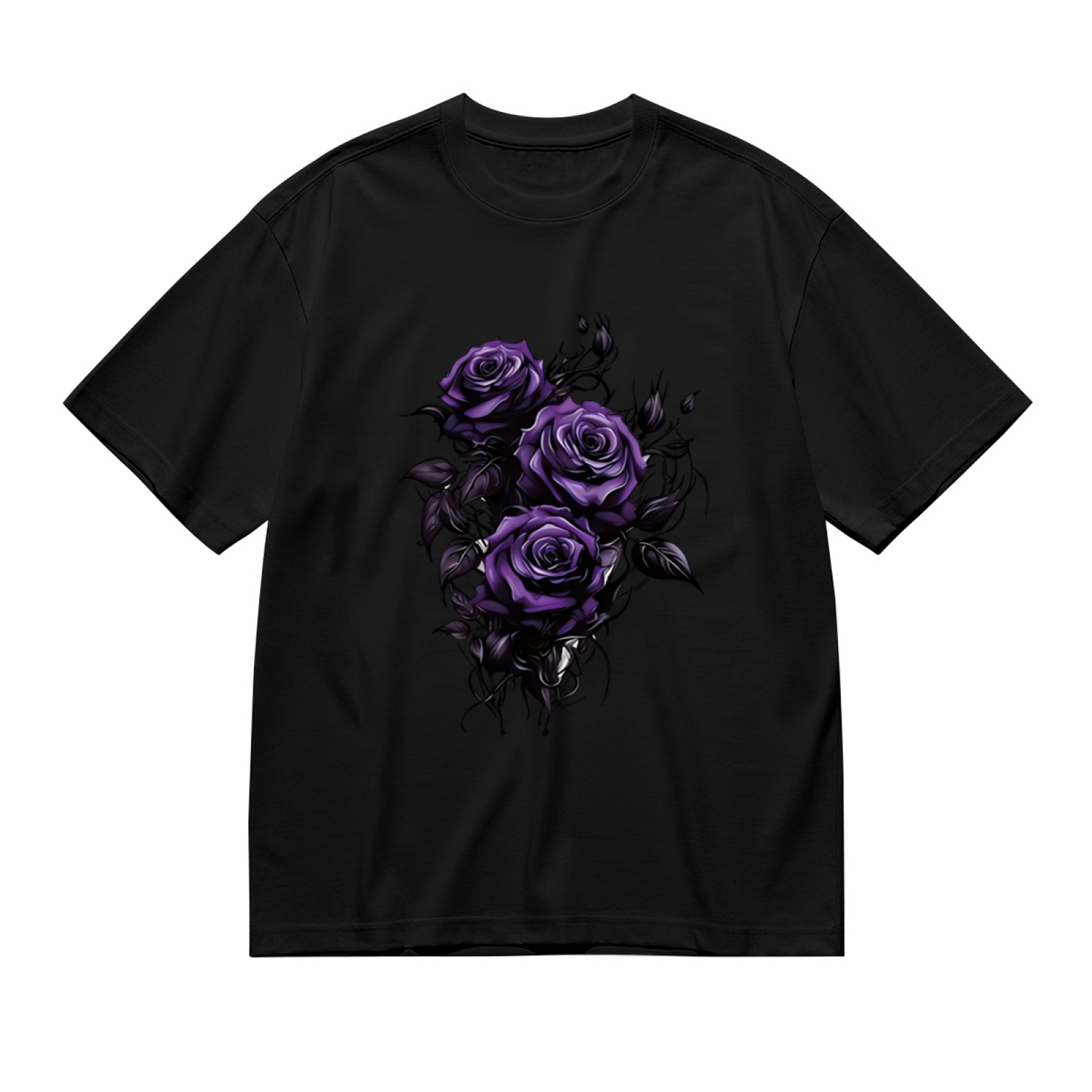 Gothic Dark Purple Thorn Roses Plus Size Women Printed T-Shirt