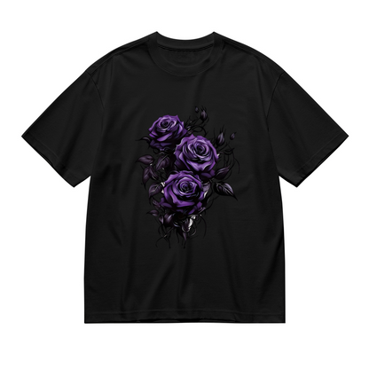 Gothic Dark Purple Thorn Roses Plus Size Women Printed T-Shirt