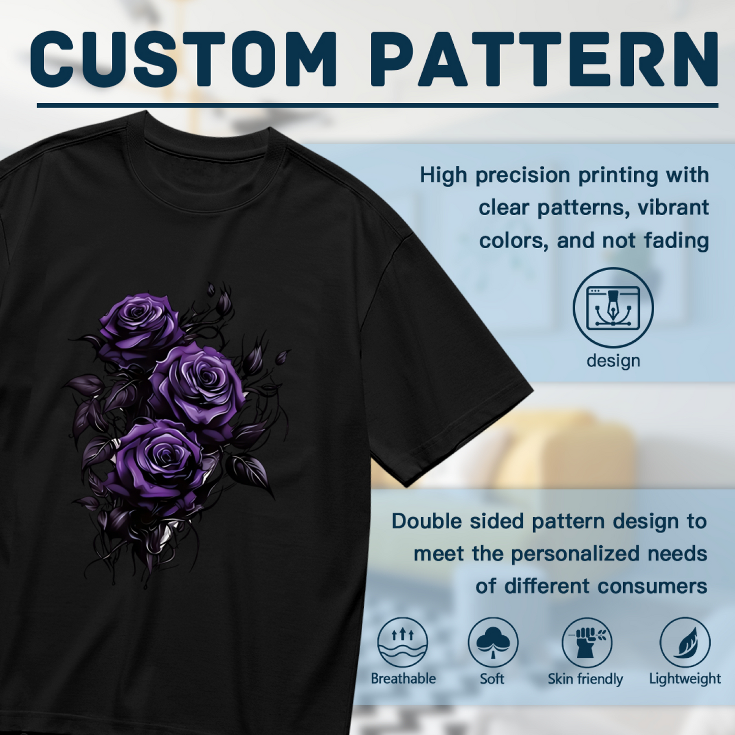Gothic Dark Purple Thorn Roses Plus Size Women Printed T-Shirt