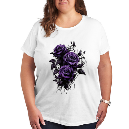 Gothic Dark Purple Thorn Roses Plus Size Women Printed T-Shirt
