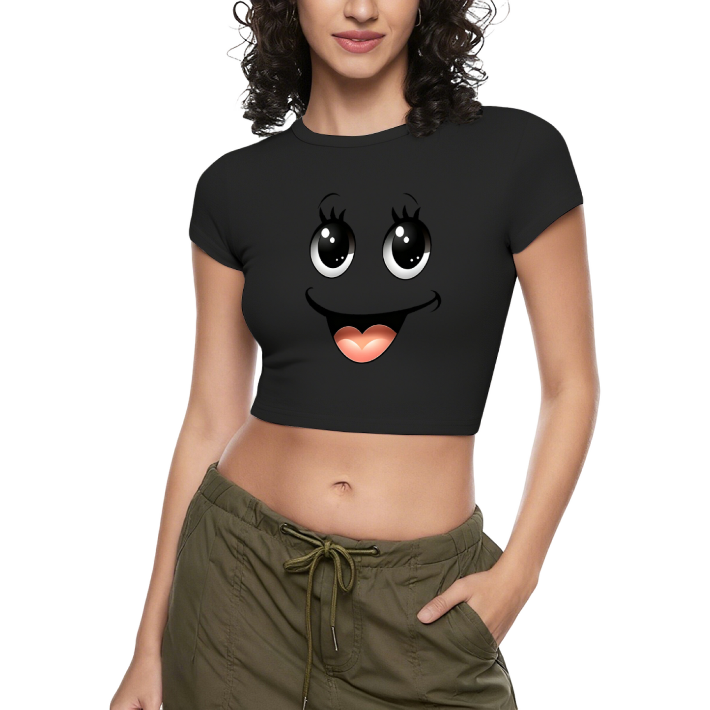 Cute Big Eyes Smiley Face Bright Red Cropped T-Shirt