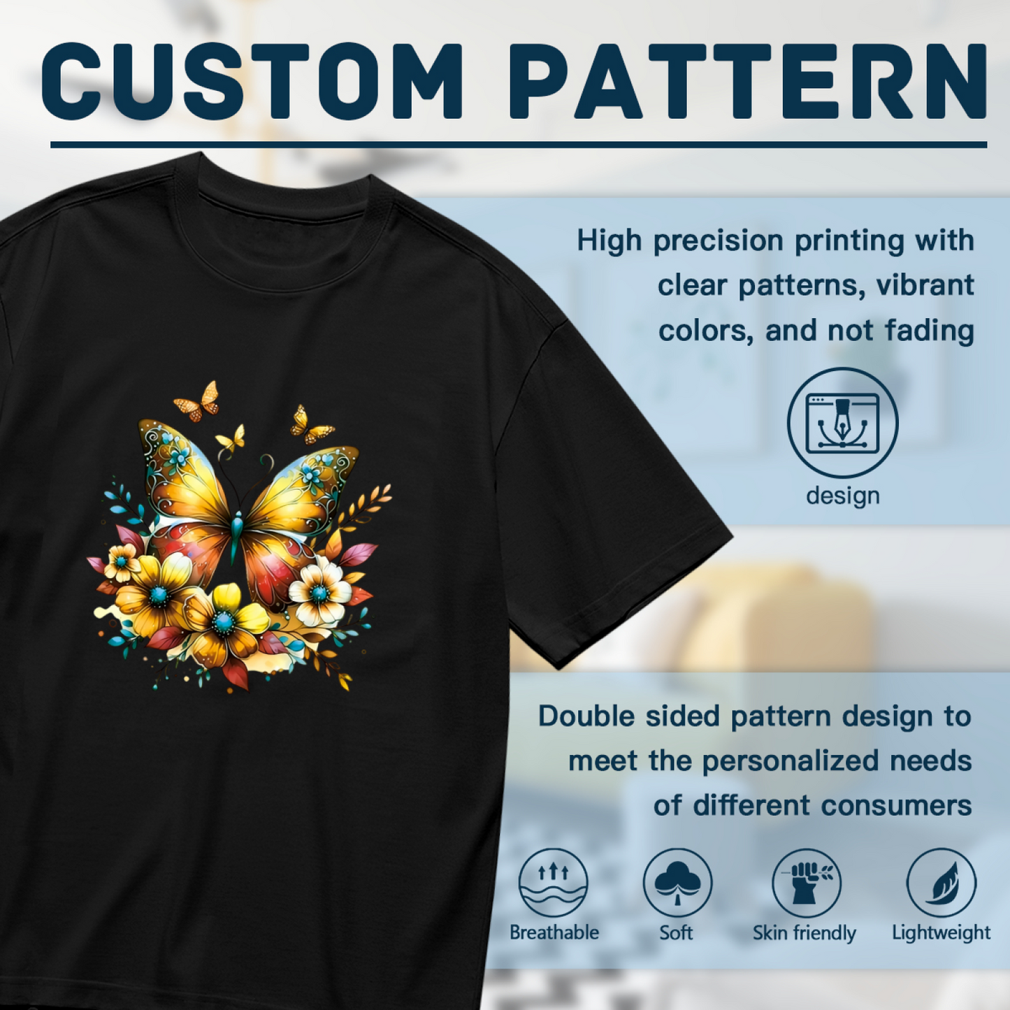 Warm Golden Yellow Floral Butterfly Sunlit Plus Size Women¡¯s Printed T-Shirt