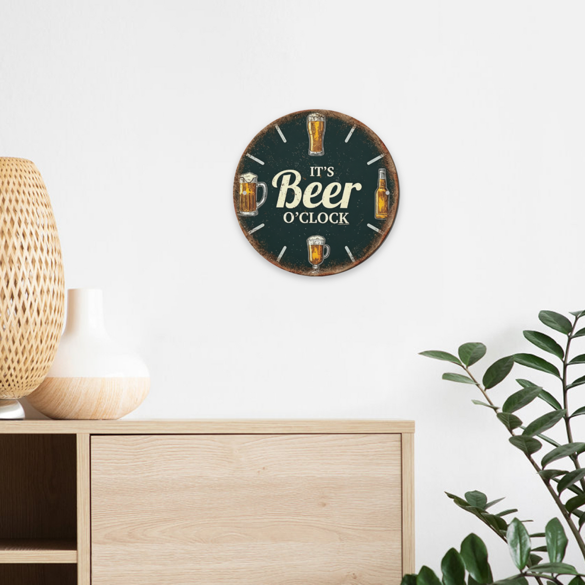 It¡¯s Beer O¡¯Clock Vintage Round Tin Sign Beer Mug Bar Wall Decor Plaque