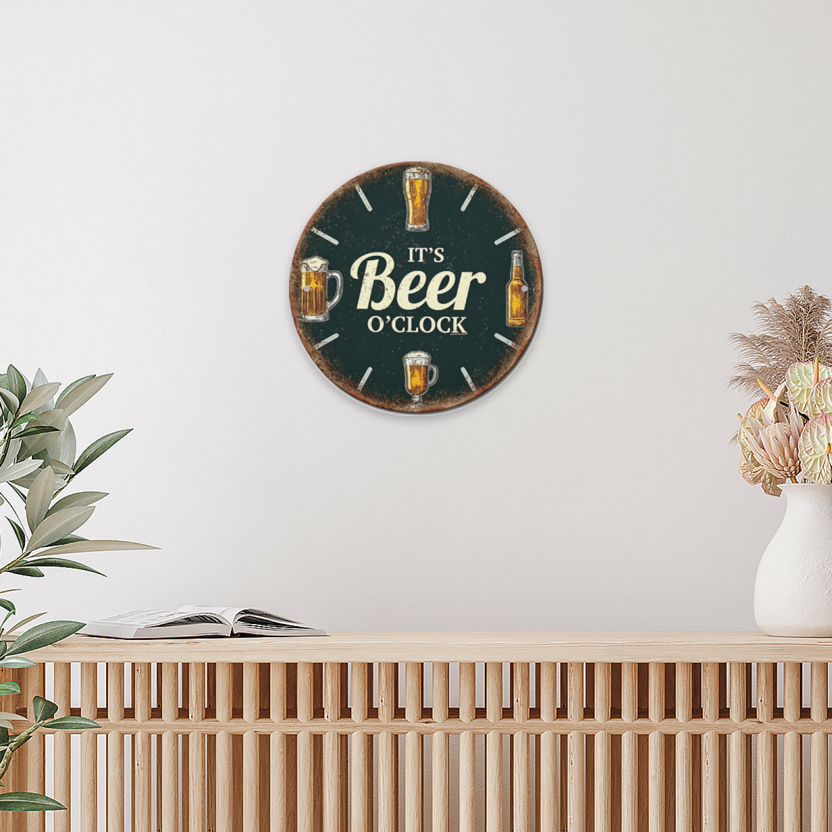 It¡¯s Beer O¡¯Clock Vintage Round Tin Sign Beer Mug Bar Wall Decor Plaque