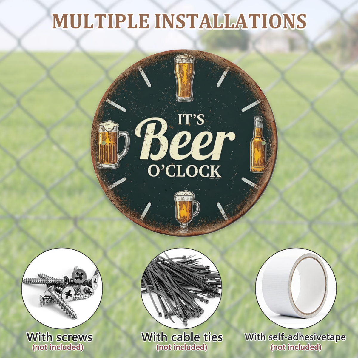 It¡¯s Beer O¡¯Clock Vintage Round Tin Sign Beer Mug Bar Wall Decor Plaque