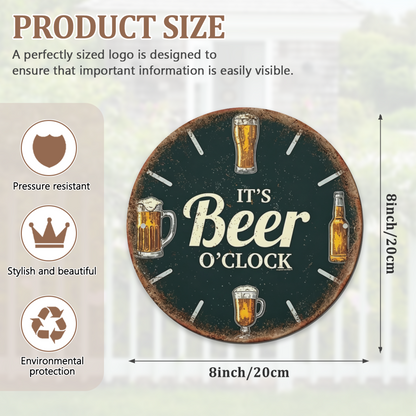 It¡¯s Beer O¡¯Clock Vintage Round Tin Sign Beer Mug Bar Wall Decor Plaque