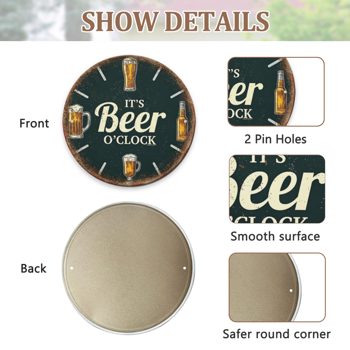 It¡¯s Beer O¡¯Clock Vintage Round Tin Sign Beer Mug Bar Wall Decor Plaque