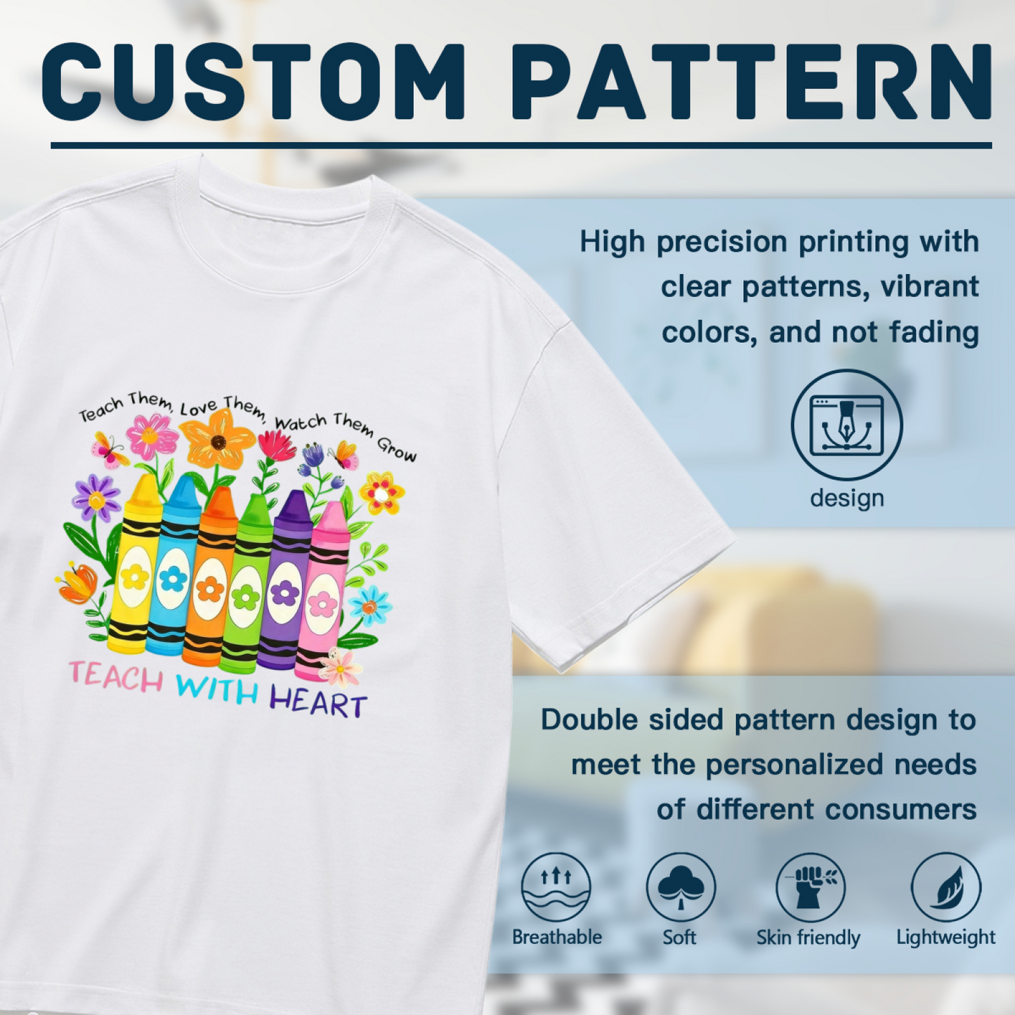 Teach With Heart Color Crayons Floral Teacher Gift Plus Size White T-Shirt