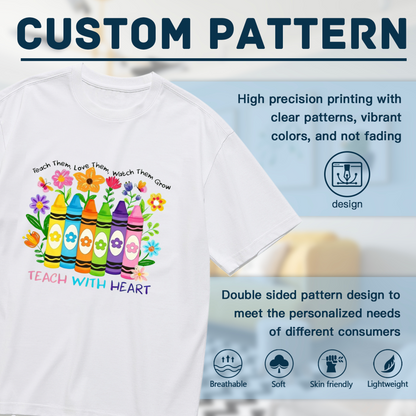 Teach With Heart Color Crayons Floral Teacher Gift Plus Size White T-Shirt