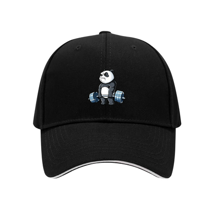 Cute Weightlifting Panda Cartoon White Sandwich Visor Baseball Cap, Gym Fitness Fun Hat