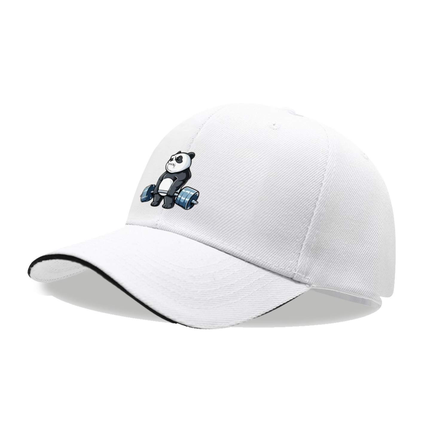 Cute Weightlifting Panda Cartoon White Sandwich Visor Baseball Cap, Gym Fitness Fun Hat