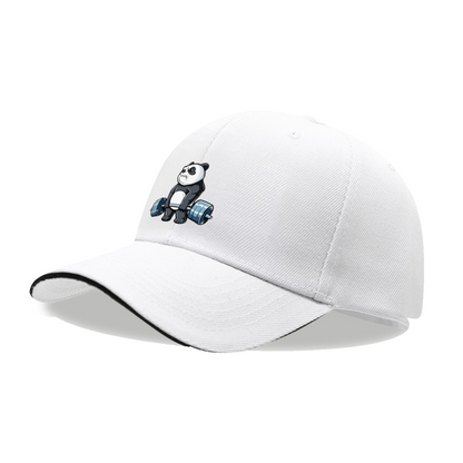 Cute Weightlifting Panda Cartoon White Sandwich Visor Baseball Cap, Gym Fitness Fun Hat