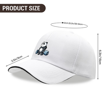 Cute Weightlifting Panda Cartoon White Sandwich Visor Baseball Cap, Gym Fitness Fun Hat