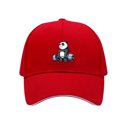 Cute Weightlifting Panda Cartoon White Sandwich Visor Baseball Cap, Gym Fitness Fun Hat