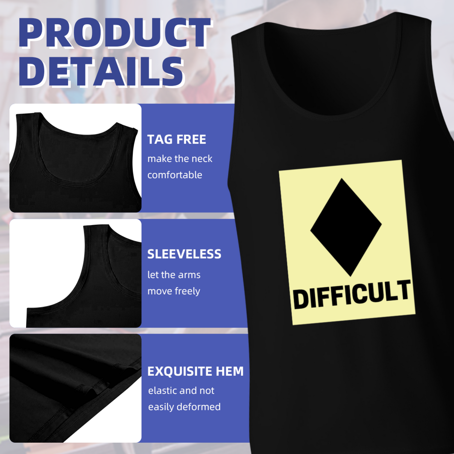 Difficult Black Diamond Ski Slope Warning Sign Men Tank Top