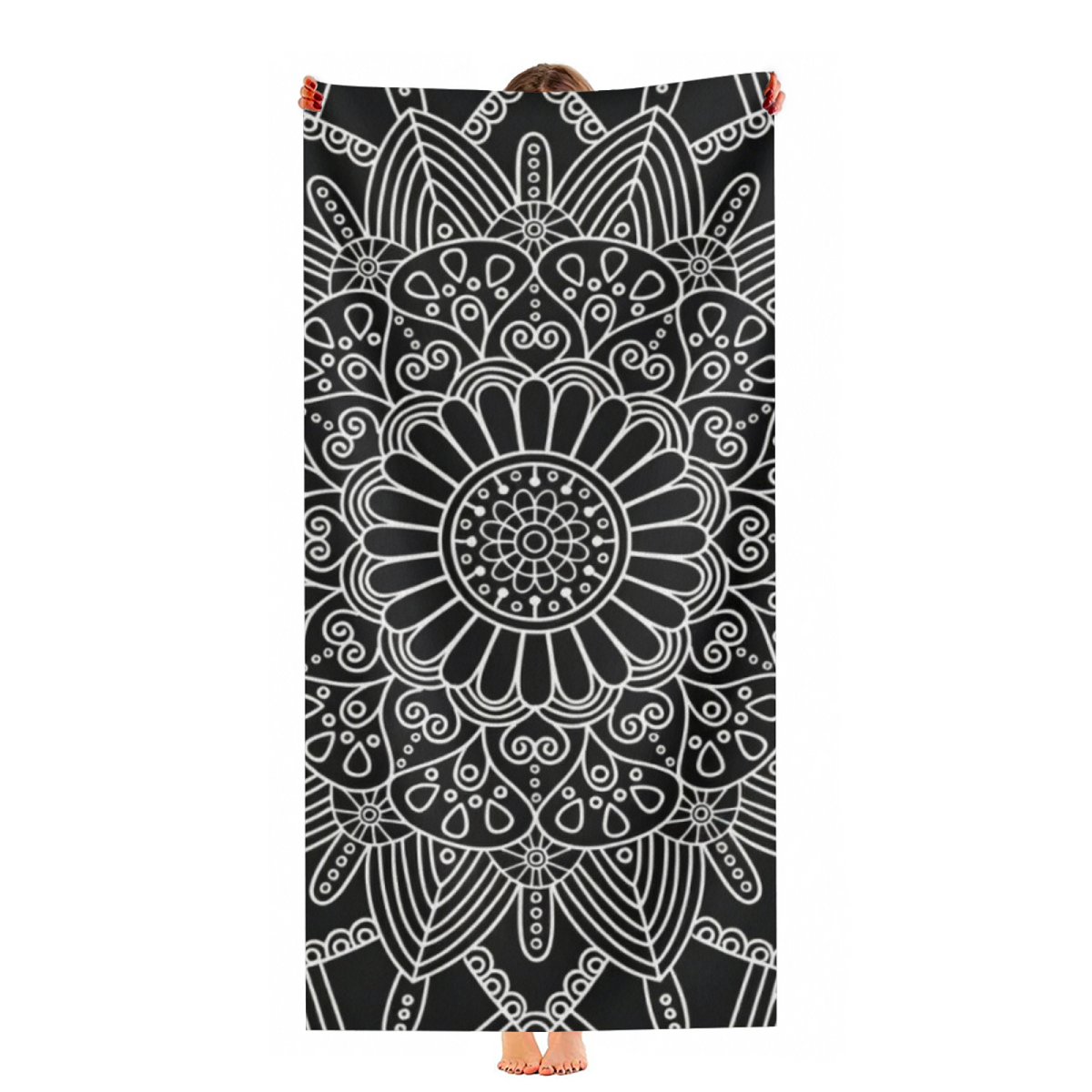 Minimal Black White Line Mandala Beach Towel, Cloud?Like Soft & Instant Water Absorbing, Diverse Size Choices Bring Simple Ultimate Comfort to Seaside Life